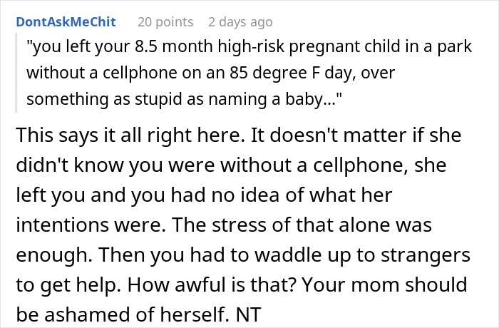 “She Was Still Gone”: Mom Leaves 8.5-Month High-Risk Pregnant Daughter In The Park After She Mentioned Changing The Baby’s Name “She Was Still Gone”: Mom Leaves 8.5-Month High-Risk Pregnant Daughter In The Park After She Mentioned Changing The Baby’s Name