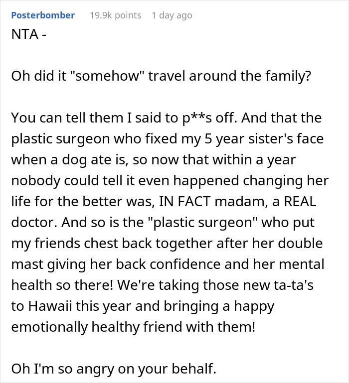 Plastic Surgeon Has Enough Of Aunt Bashing Her Profession And Idolizing Her Nurse Daughter, Viciously Mocks Both Of Them Plastic Surgeon Has Enough Of Aunt Bashing Her Profession And Idolizing Her Nurse Daughter, Viciously Mocks Both Of Them