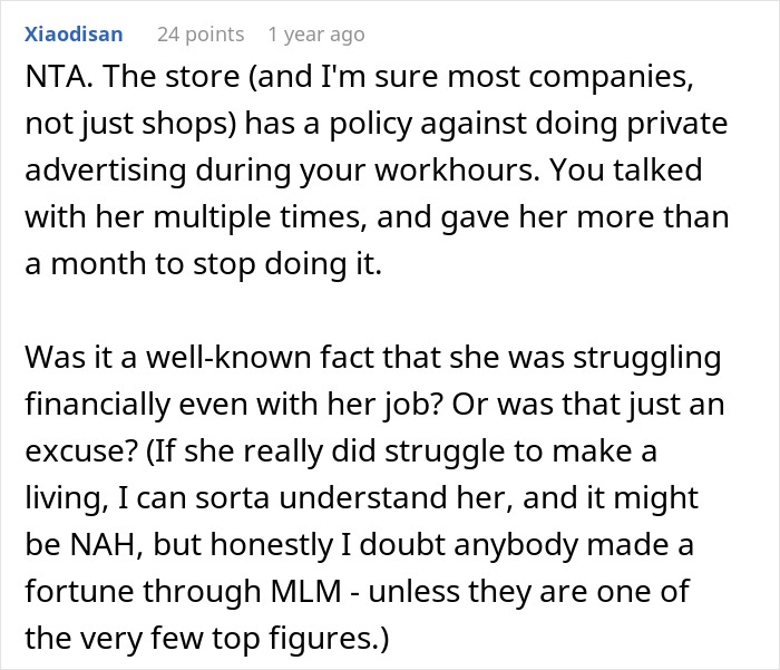 General Manager Asks If He Was A Jerk To Fire MLM Employee For Selling Pyramid Scheme Products At Work