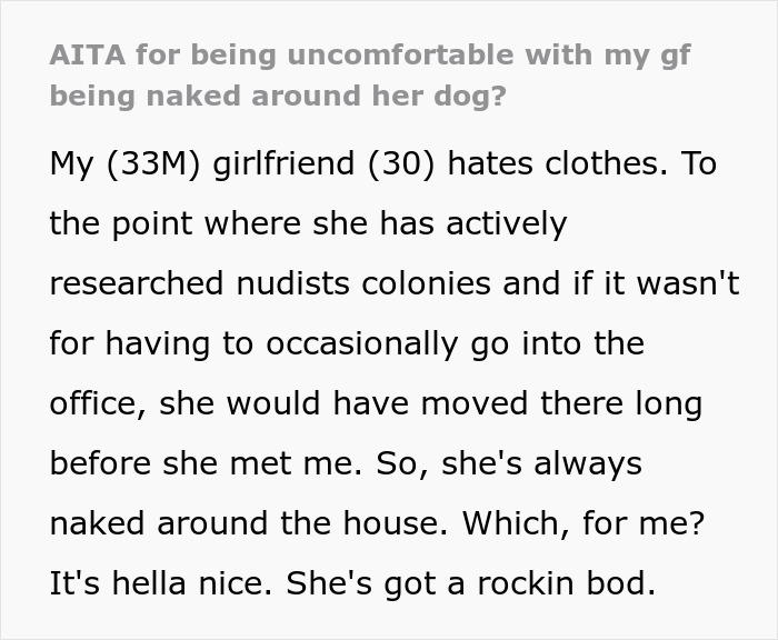 &ldquo;[Am I The Jerk] For Being Uncomfortable With My GF Being Naked Around Her Dog?&rdquo;