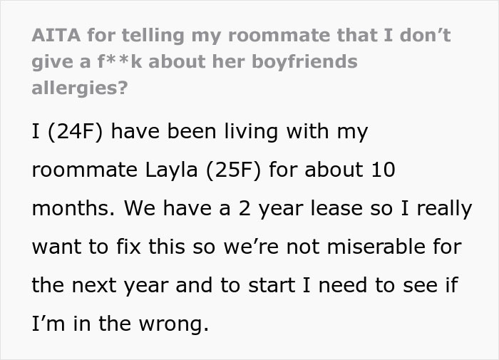 “Am I A Jerk For Telling My Roommate That I Don&rsquo;t Give A [Damn] About Her Boyfriend’s Allergies?”