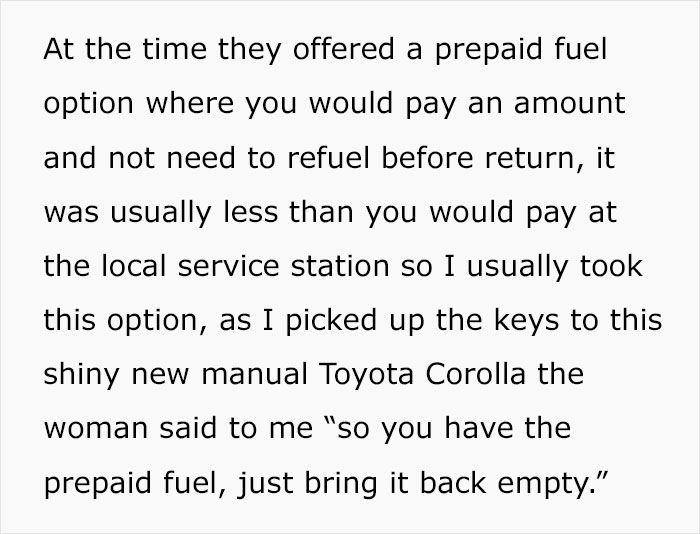 “Return The Car Empty. Done”: Guy Maliciously Complies With Car Rental’s Rules “Return The Car Empty. Done”: Guy Maliciously Complies With Car Rental’s Rules