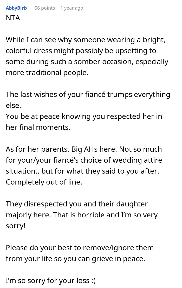 “[Am I The Jerk] For Ignoring What My Fianc&eacute;e’s Parents Wanted And Wore My Wedding Dress To Her Funeral?”
