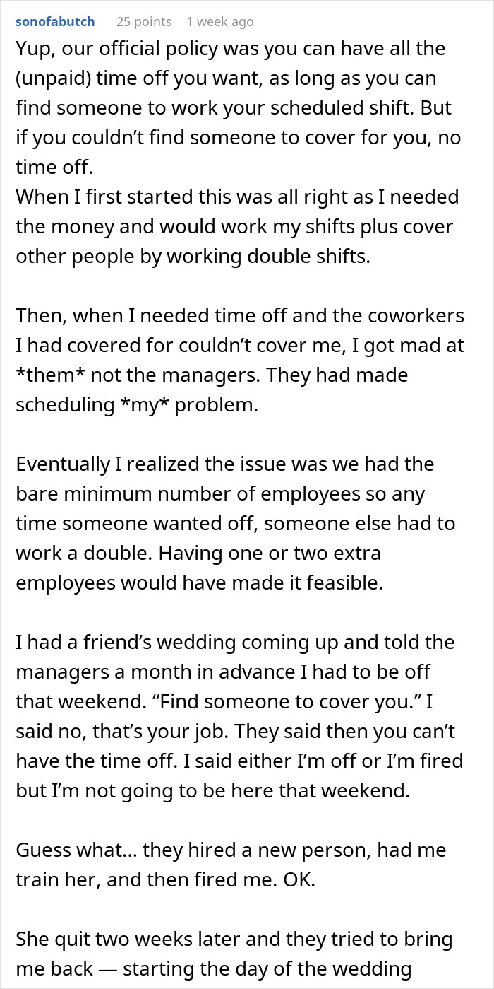 Grocery Store Manager Attempts To Introduce A ‘No Time Off On Weekends’ Policy, Worker Isn’t Happy With It At All And Quits Grocery Store Manager Attempts To Introduce A ‘No Time Off On Weekends’ Policy, Worker Isn’t Happy With It At All And Quits