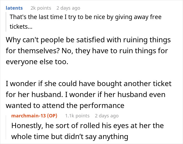 Person Gives Away 1 Ballet Ticket For Free, Karen Shows Up With Her Husband, Demands Someone Give Up Their Seat For Him Person Gives Away 1 Ballet Ticket For Free, Karen Shows Up With Her Husband, Demands Someone Give Up Their Seat For Him