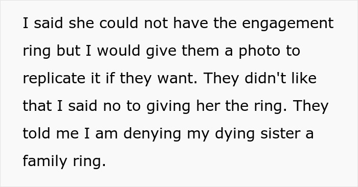 &ldquo;[Am I The Jerk] For Saying My Terminally Ill Stepsister Can&rsquo;t Have My Mom&rsquo;s Engagement Ring&rdquo;