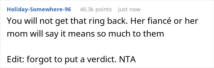 &ldquo;[Am I The Jerk] For Saying My Terminally Ill Stepsister Can&rsquo;t Have My Mom&rsquo;s Engagement Ring&rdquo;