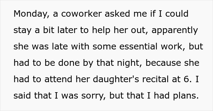Childfree Coworker Says She Has Plans Instead Of Helping Colleague, Defends Herself Online After Colleague Catches Her Having A Solo Picnic Childfree Coworker Says She Has Plans Instead Of Helping Colleague, Defends Herself Online After Colleague Catches Her Having A Solo Picnic