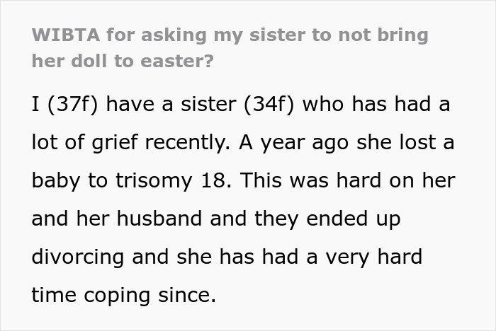 Woman Thinks Her Sister Is Coping With The Loss Of Her Baby In A Creepy And Unhealthy Way, Asks If She Would Be A Jerk To Break It To Her Woman Thinks Her Sister Is Coping With The Loss Of Her Baby In A Creepy And Unhealthy Way, Asks If She Would Be A Jerk To Break It To Her