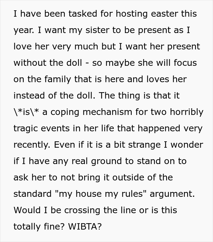 Woman Thinks Her Sister Is Coping With The Loss Of Her Baby In A Creepy And Unhealthy Way, Asks If She Would Be A Jerk To Break It To Her Woman Thinks Her Sister Is Coping With The Loss Of Her Baby In A Creepy And Unhealthy Way, Asks If She Would Be A Jerk To Break It To Her