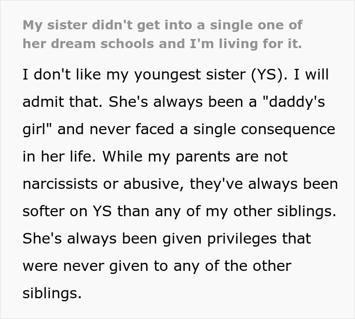 Siblings Feel Nothing But Glee As Their Youngest Sister Fails To Enter Her Dream Colleges Despite Being Parents’ Huge Favorite Siblings Feel Nothing But Glee As Their Youngest Sister Fails To Enter Her Dream Colleges Despite Being Parents’ Huge Favorite