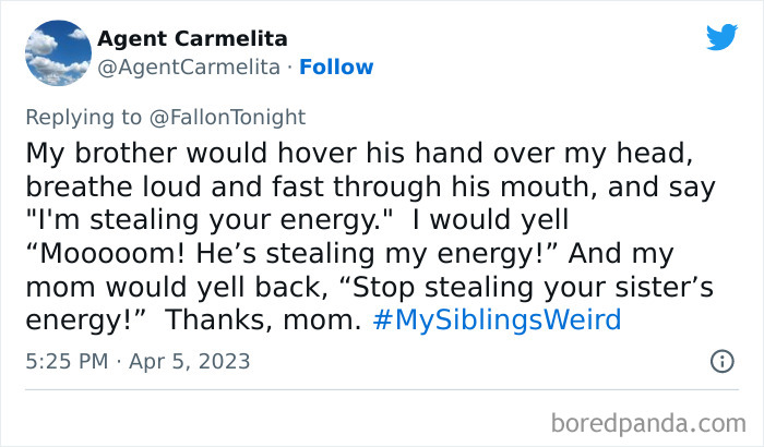 30 Of The Best Answers To Jimmy Fallon’s “My Sibling’s Weird” Challenge 30 Of The Best Answers To Jimmy Fallon’s “My Sibling’s Weird” Challenge