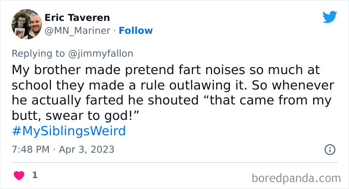 30 Of The Best Answers To Jimmy Fallon’s “My Sibling’s Weird” Challenge 30 Of The Best Answers To Jimmy Fallon’s “My Sibling’s Weird” Challenge