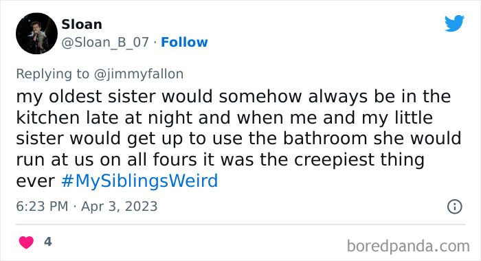 30 Of The Best Answers To Jimmy Fallon’s “My Sibling’s Weird” Challenge 30 Of The Best Answers To Jimmy Fallon’s “My Sibling’s Weird” Challenge