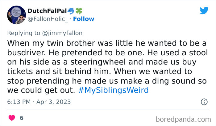30 Of The Best Answers To Jimmy Fallon’s “My Sibling’s Weird” Challenge 30 Of The Best Answers To Jimmy Fallon’s “My Sibling’s Weird” Challenge