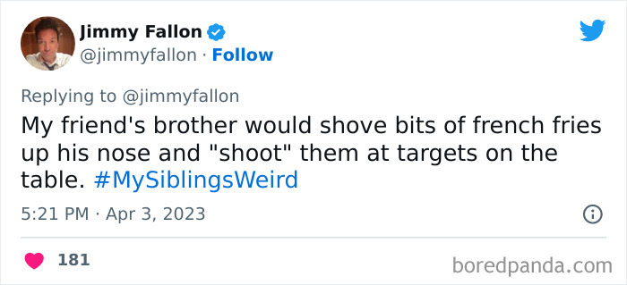 30 Of The Best Answers To Jimmy Fallon’s “My Sibling’s Weird” Challenge 30 Of The Best Answers To Jimmy Fallon’s “My Sibling’s Weird” Challenge