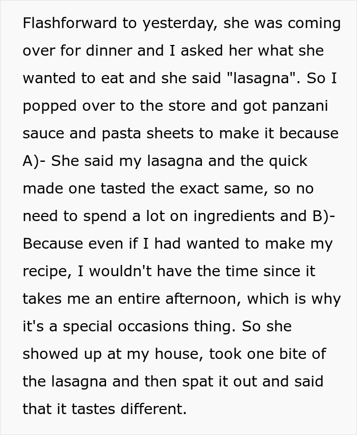 Woman Mocks GF’s Signature Lasagna, Gets Insulted After She Serves Her A Premade One The Next Time Woman Mocks GF’s Signature Lasagna, Gets Insulted After She Serves Her A Premade One The Next Time