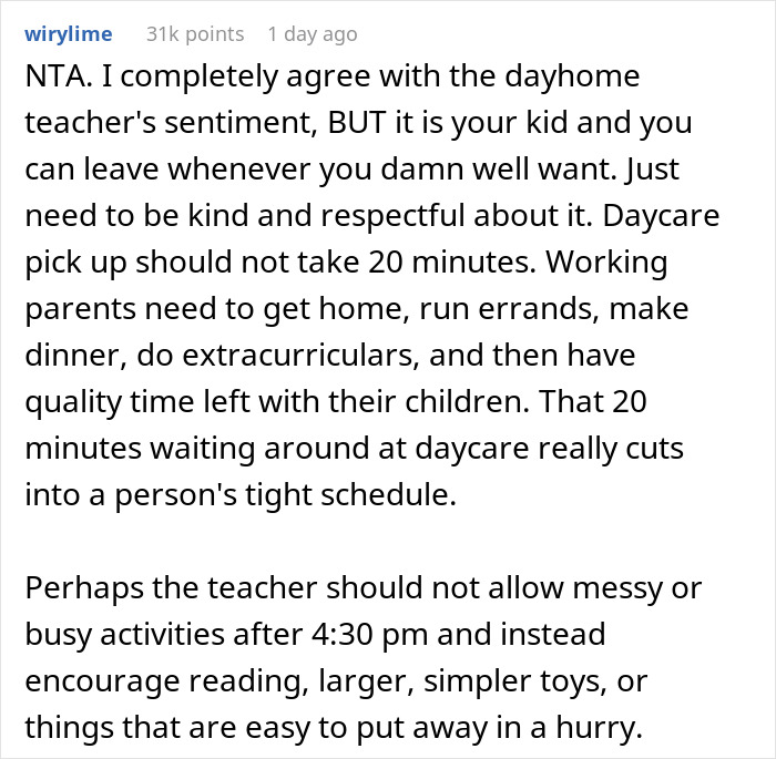 &ldquo;[Am I The Jerk] For Telling My Child&rsquo;s Daycare Teacher That My Child Won&rsquo;t Finish Cleaning Up?&rdquo;