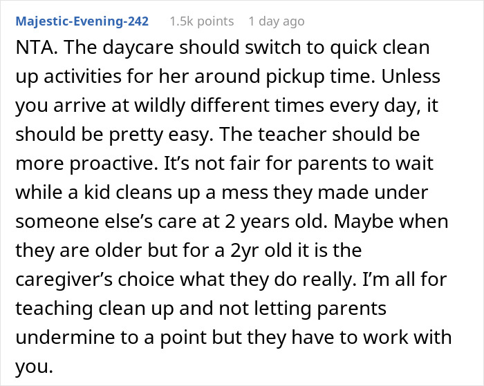 &ldquo;[Am I The Jerk] For Telling My Child&rsquo;s Daycare Teacher That My Child Won&rsquo;t Finish Cleaning Up?&rdquo;