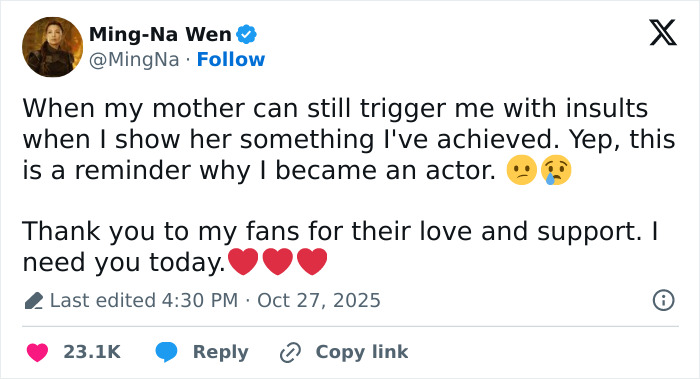 “This Is A Reminder Why I Became An Actor”: Actress Ming-Na Wen Opens Up About Her Mom’s Insults “This Is A Reminder Why I Became An Actor”: Actress Ming-Na Wen Opens Up About Her Mom’s Insults