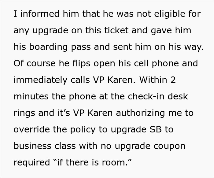 “If There’s Room”: Airline Employee Outsmarts Entitled Customer By Maliciously Complying To Upgrade His Flight “If There’s Room”: Airline Employee Outsmarts Entitled Customer By Maliciously Complying To Upgrade His Flight
