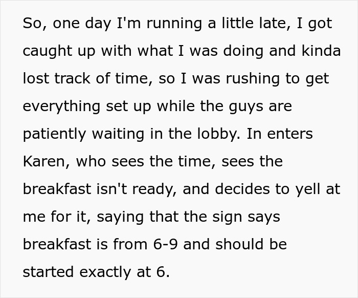 Karen Can’t Wait 4 Minutes For Breakfast And Yells At Hotel Staff, They Take Petty Revenge Karen Can’t Wait 4 Minutes For Breakfast And Yells At Hotel Staff, They Take Petty Revenge