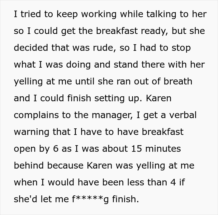 Karen Can’t Wait 4 Minutes For Breakfast And Yells At Hotel Staff, They Take Petty Revenge Karen Can’t Wait 4 Minutes For Breakfast And Yells At Hotel Staff, They Take Petty Revenge