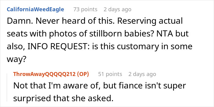 Bride Refuses To Reserve Seats For MIL’s Miscarried And Stillborn Children At Her Wedding Bride Refuses To Reserve Seats For MIL’s Miscarried And Stillborn Children At Her Wedding