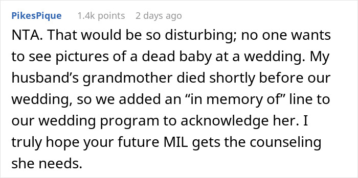 Bride Refuses To Reserve Seats For MIL’s Miscarried And Stillborn Children At Her Wedding Bride Refuses To Reserve Seats For MIL’s Miscarried And Stillborn Children At Her Wedding