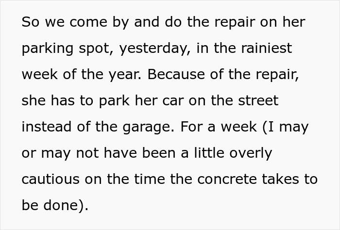 Karen Demands To Have The Crack In Her Parking Spot Filled Now, The Workers Maliciously Comply Karen Demands To Have The Crack In Her Parking Spot Filled Now, The Workers Maliciously Comply