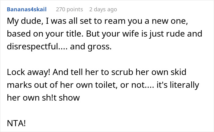 “AITA For Putting An Outside Lock On My Bathroom To Prevent My Wife From Using It?”