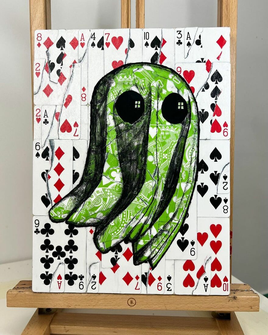I Make Unique Collage Paintings By Using Only Playing Cards And Black Paint (18 Pics) I Make Unique Collage Paintings By Using Only Playing Cards And Black Paint (18 Pics)