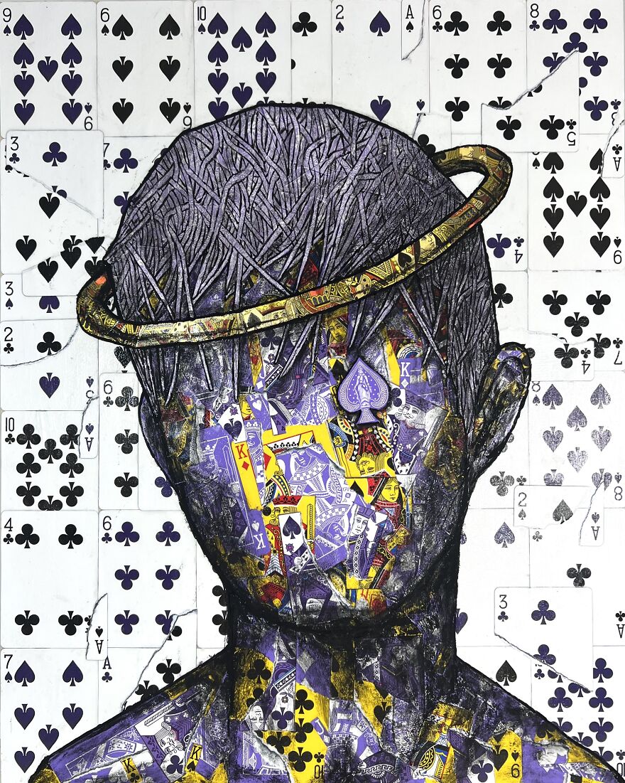 I Make Unique Collage Paintings By Using Only Playing Cards And Black Paint (18 Pics) I Make Unique Collage Paintings By Using Only Playing Cards And Black Paint (18 Pics)