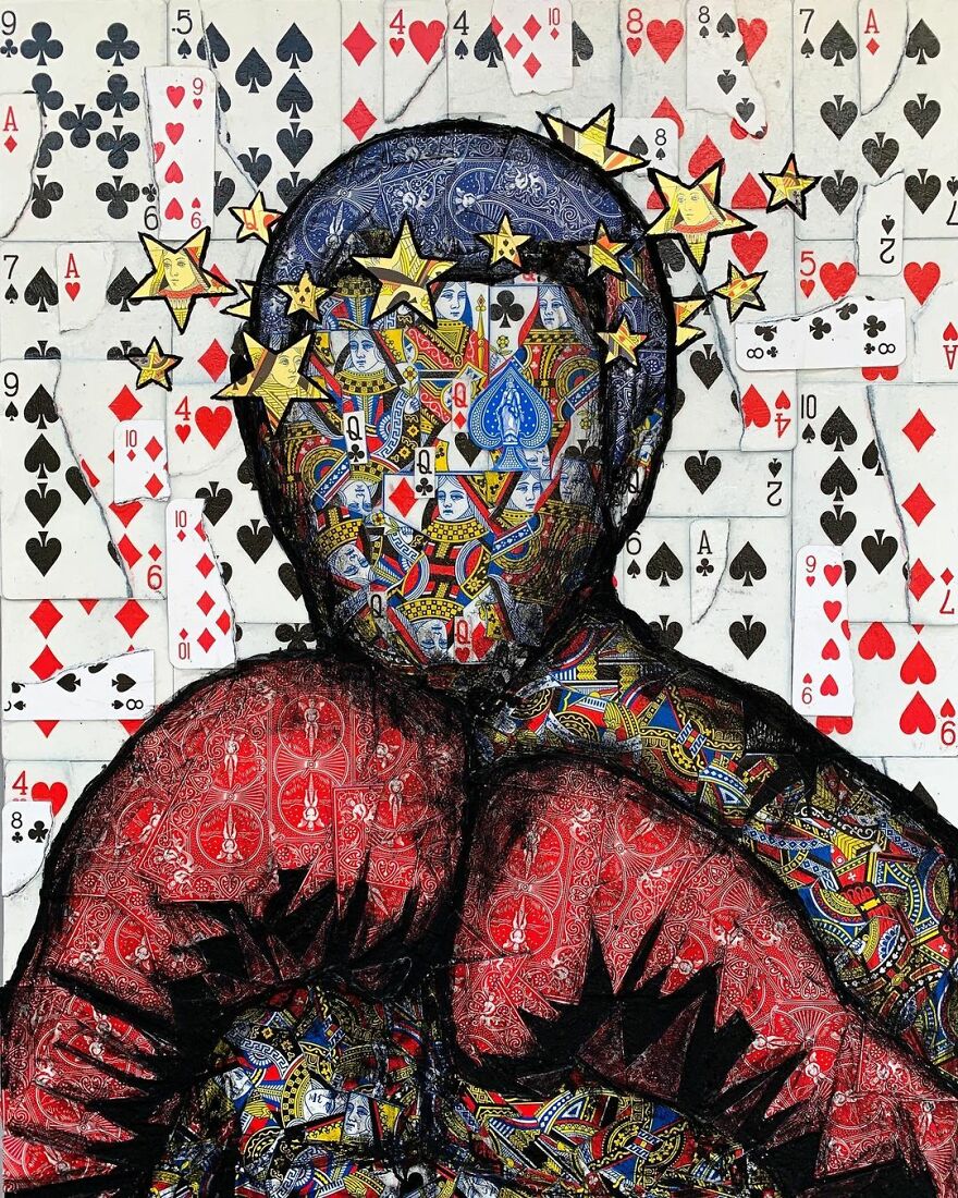 I Make Unique Collage Paintings By Using Only Playing Cards And Black Paint (18 Pics) I Make Unique Collage Paintings By Using Only Playing Cards And Black Paint (18 Pics)