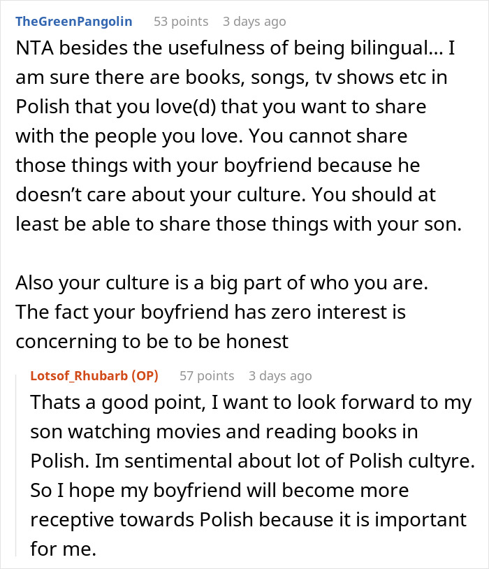 Woman Ignores BF’s Request And Carries On Speaking To Their Kid In Polish, Asks If She’s A Jerk Woman Ignores BF’s Request And Carries On Speaking To Their Kid In Polish, Asks If She’s A Jerk