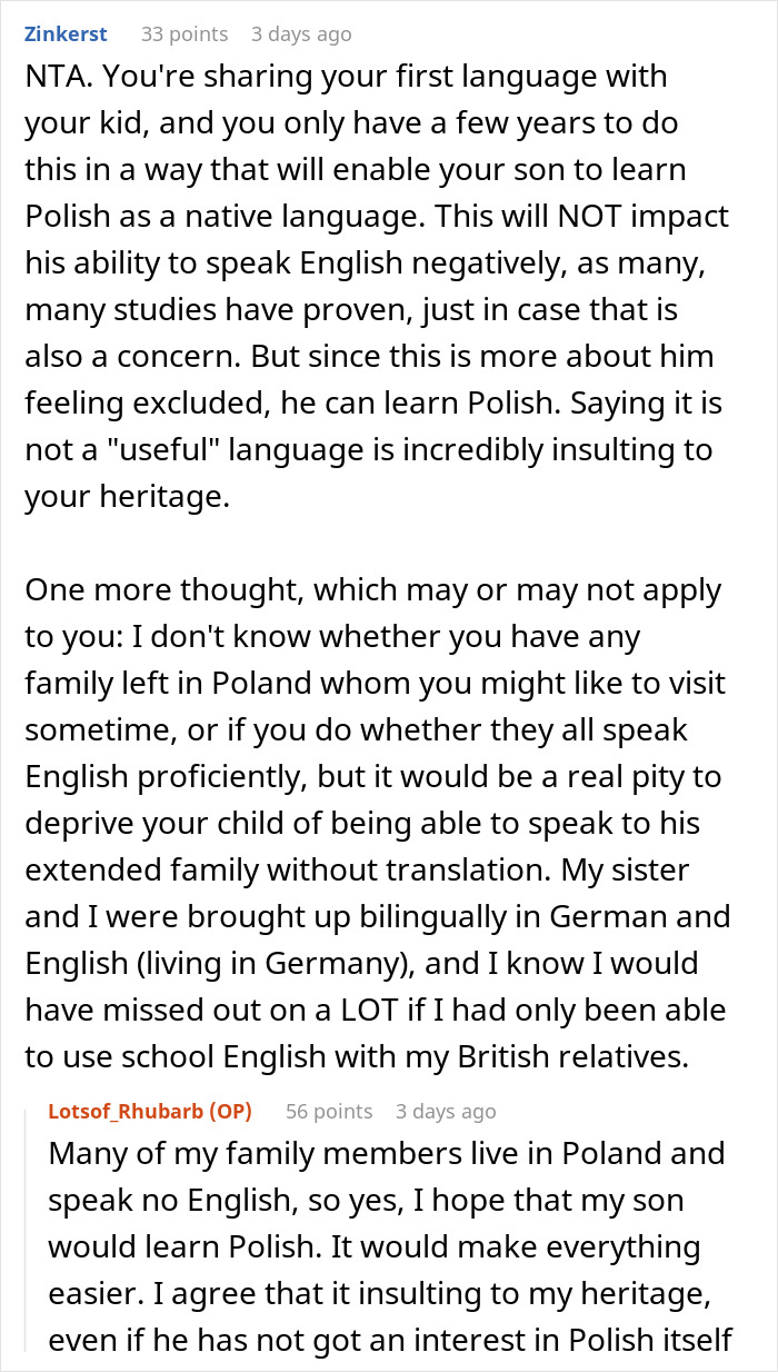 Woman Ignores BF’s Request And Carries On Speaking To Their Kid In Polish, Asks If She’s A Jerk Woman Ignores BF’s Request And Carries On Speaking To Their Kid In Polish, Asks If She’s A Jerk