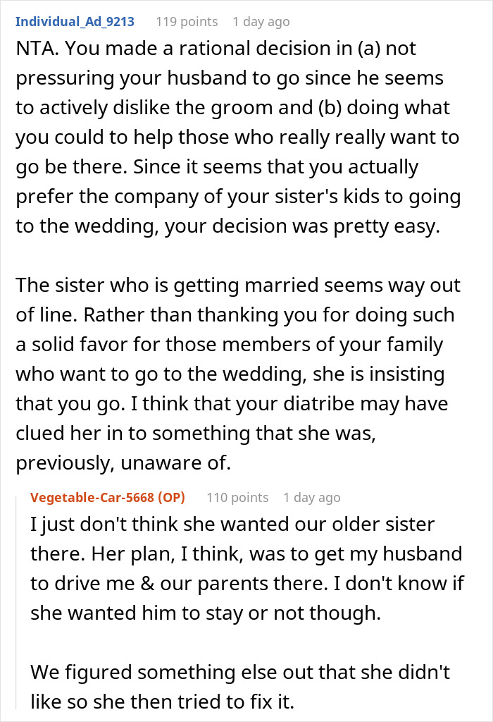 Woman Decides To Skip On Sister’s Child-Free Wedding And Be The Babysitter, Enraging The Bride