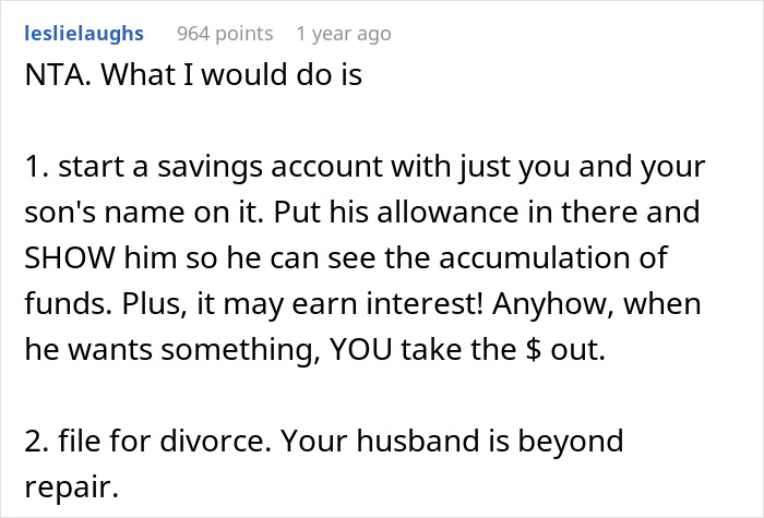 “AITA For No Longer Handing My Son His Allowance After I Found Out My Husband’s Been Taking It?”