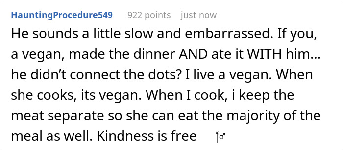 Husband Gets The Silent Treatment After Partner Finds Out The Dinner He Ate Was Vegan