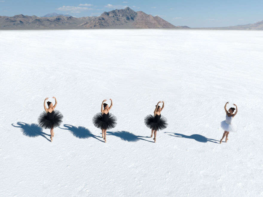 Swan Lake Reimagined: 16 Aerial Photos Of Ballet Dancers Captured On The Salt Lake In Utah Swan Lake Reimagined: 16 Aerial Photos Of Ballet Dancers Captured On The Salt Lake In Utah