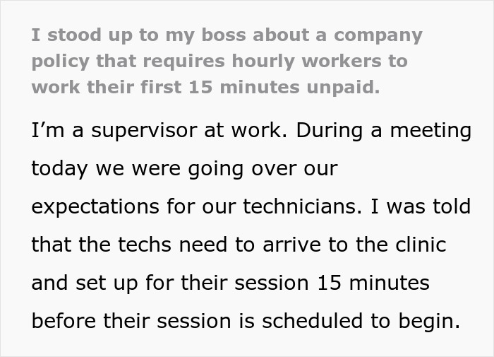 Employees In Clinic Are Expected To Start Work Off The Clock, A New Supervisor Intervenes Employees In Clinic Are Expected To Start Work Off The Clock, A New Supervisor Intervenes