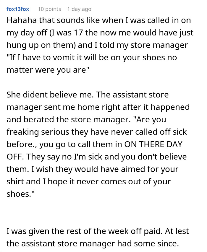 Teenager Maliciously Complies With Manager’s Request To Come Into Work While Sick, Throws Up Teenager Maliciously Complies With Manager’s Request To Come Into Work While Sick, Throws Up