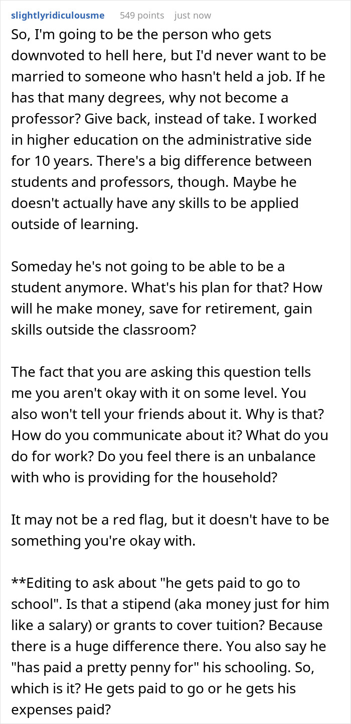 40 Y.O. Has Multiple Degrees After Being In University For 20 Years, His Wife Asks If It’s A Red Flag 40 Y.O. Has Multiple Degrees After Being In University For 20 Years, His Wife Asks If It’s A Red Flag