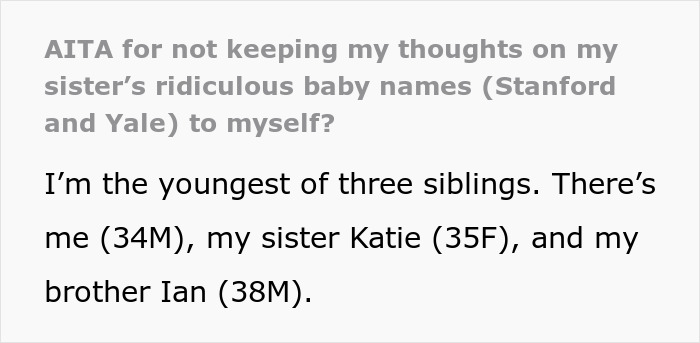 Man Gets Uninvited From Sister’s Wedding Because He Advised Her Not To Give Her Twins Names They Will Be Bullied For Man Gets Uninvited From Sister’s Wedding Because He Advised Her Not To Give Her Twins Names They Will Be Bullied For