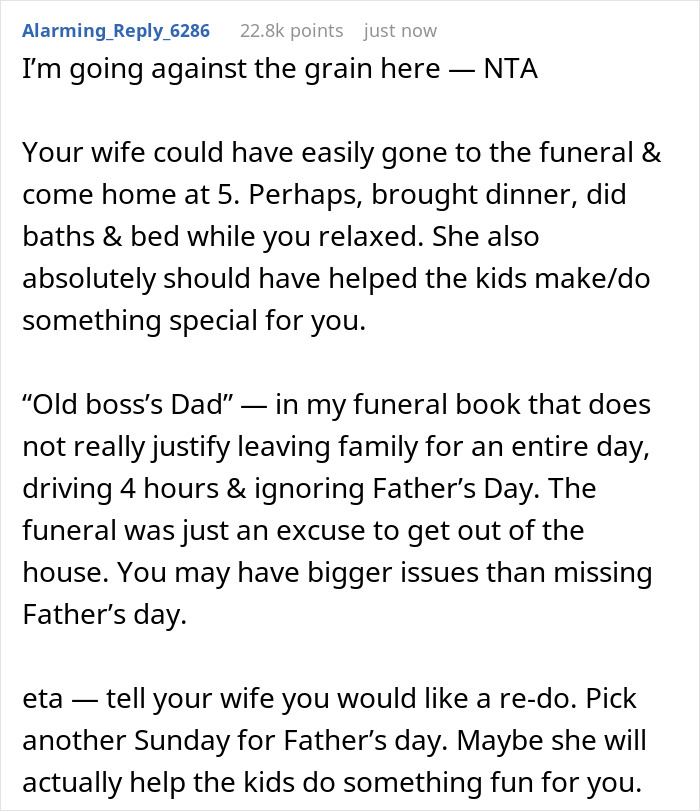 Man Feels Betrayed As Spouse Attends Funeral Instead Of Letting Him Take A Break From Parenting On Father’s Day, Gets Called A Jerk Man Feels Betrayed As Spouse Attends Funeral Instead Of Letting Him Take A Break From Parenting On Father’s Day, Gets Called A Jerk