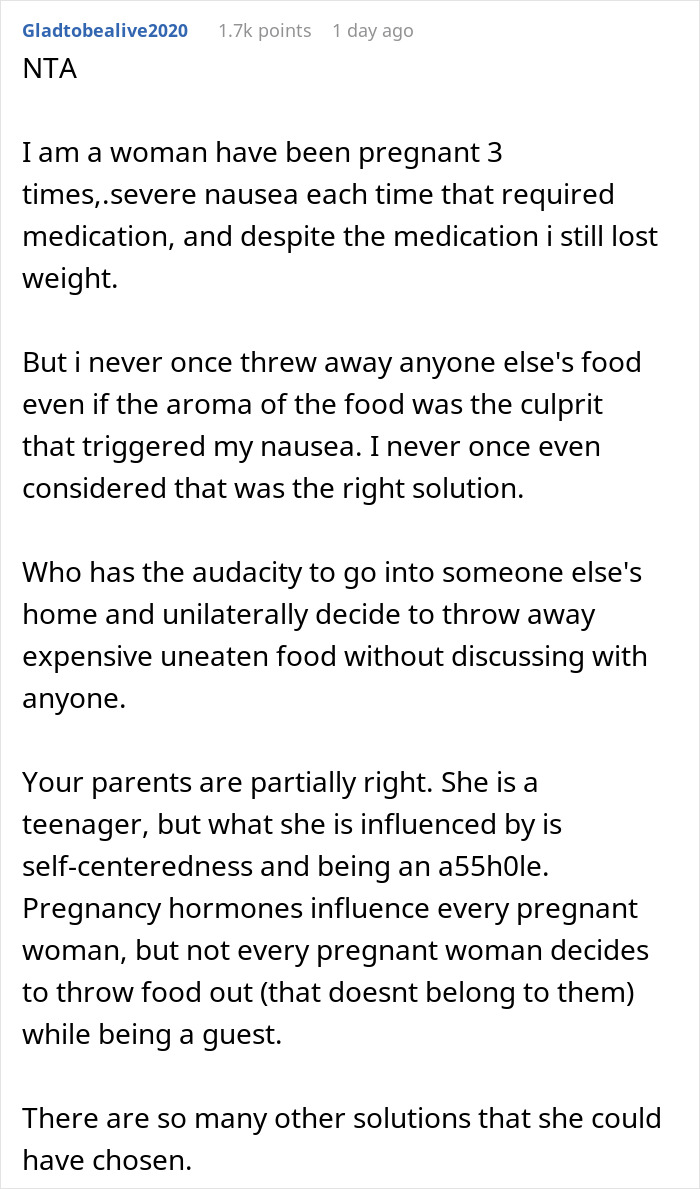 “[Am I The Jerk] For Yelling At My Brother&rsquo;s Pregnant Girlfriend And Kicking Them Both Out Of My House After She Threw Away My Food?”