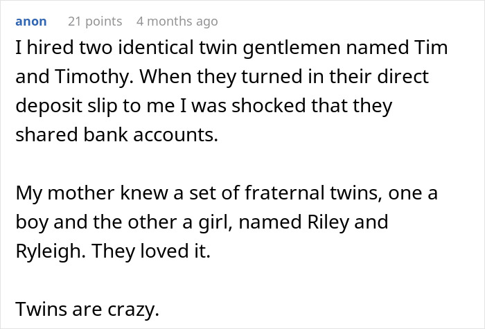 “Brick And Stone Wall”: People Share The Most Unfortunate Names Parents Gave Their Twins After Teacher Blasts Her Students’ Parents “Brick And Stone Wall”: People Share The Most Unfortunate Names Parents Gave Their Twins After Teacher Blasts Her Students’ Parents