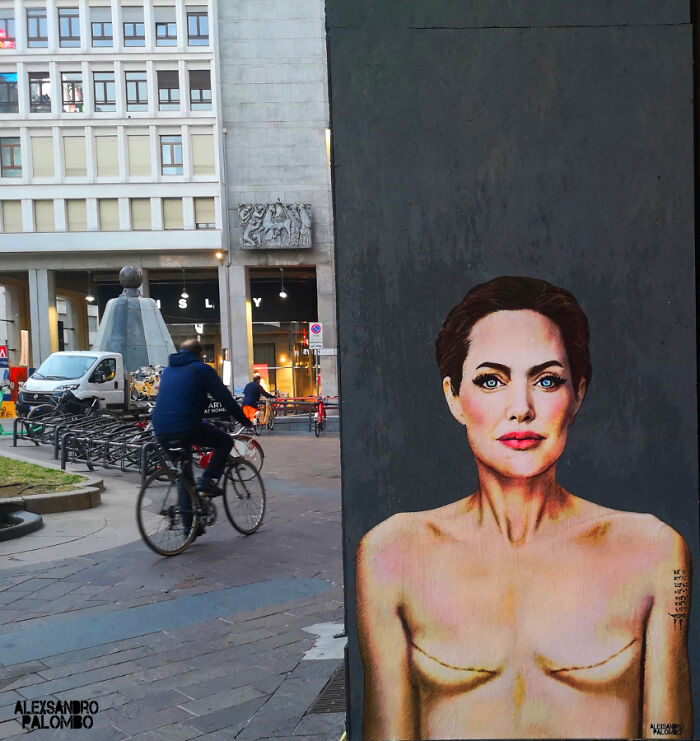 Milan Removed The Famous Mural With Angelina Jolie With Mastectomy Scars Painted By Alexsandro Polombo Milan Removed The Famous Mural With Angelina Jolie With Mastectomy Scars Painted By Alexsandro Polombo