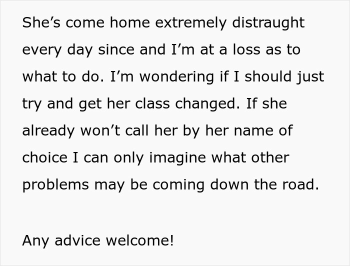 Teacher Refuses To Call Girl By The Name She’s Been Using For 3 Years, Parent Asks For Advice Teacher Refuses To Call Girl By The Name She’s Been Using For 3 Years, Parent Asks For Advice
