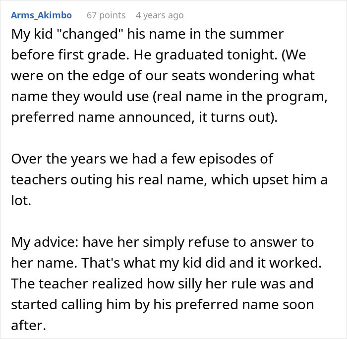 Teacher Refuses To Call Girl By The Name She’s Been Using For 3 Years, Parent Asks For Advice Teacher Refuses To Call Girl By The Name She’s Been Using For 3 Years, Parent Asks For Advice